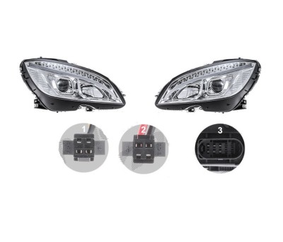 Far Mercedes Clasa C (W204), 03.2007-03.2011, model tuning, montare stanga+dreapta, cu indicator led; cu lumini de zi tip LED; H9+LED; manual; cromat foto