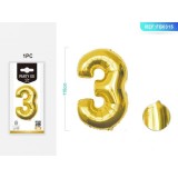 Balon aniversar PartyGo cifra 3, 40cm, auriu