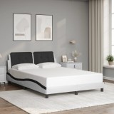 Cumpara ieftin Cadru de pat cu tăblie, alb și negru,140x190cm, piele ecologică