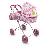 Carucior portbebe pentru papusi Bebe Doll Pink, model floral, General