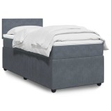 vidaXL Pat box spring cu saltea, gri &icirc;nchis, 90x200 cm, catifea