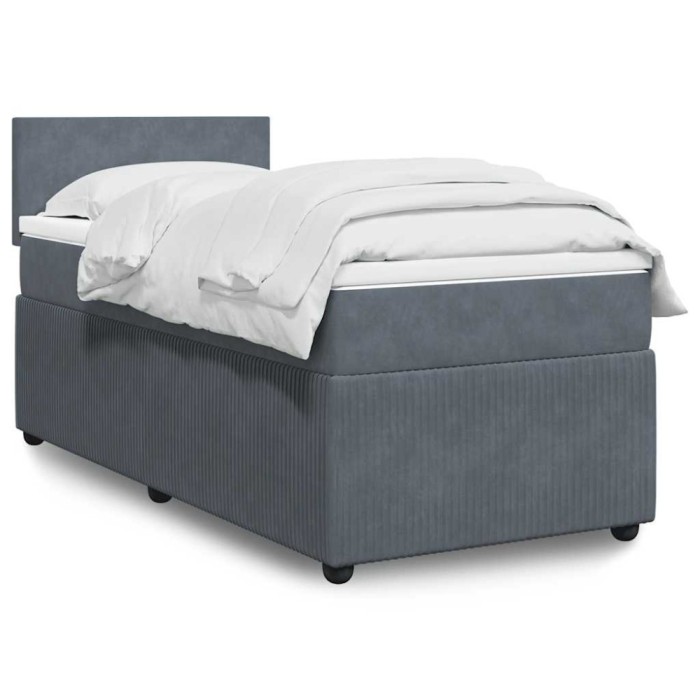 vidaXL Pat box spring cu saltea, gri &icirc;nchis, 90x190 cm, catifea 3289909