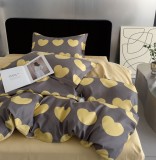 Cumpara ieftin Lenjerie De Pat Nina Xf016, Bumbac, 4 Piese, Fara Elastic, Galben, Imprimeu
