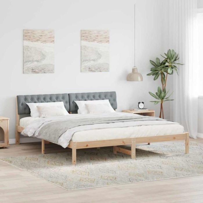vidaXL Cadru de pat Maro și gri deschis 180 x 200 cm Lemn masiv de pin 3394343