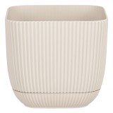 Ghiveci pentru Flori cu farfurie incorporata, design dreptunghiular, Crem, Capacitate 4 l, 19.3x19.3