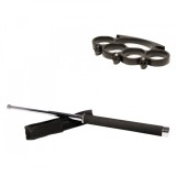 Cumpara ieftin Set Autoaparare: Baston Telescopic 65cm Argintiu Otel + Box Craniu Negru, Husa Curea, Compact 20cm