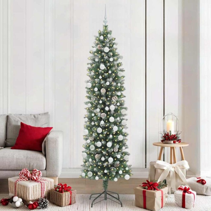 vidaXL Copac Artificial Slăb de Crăciun cu 300 LED Verde și alb 210 cm 3395308