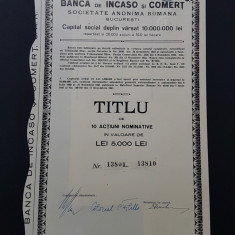 Actiune 1941 Banca de Incaso si comert / titlu / actiuni