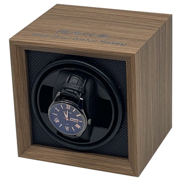 Dispozitiv Watch Winder Business Class, Cutie pentru intors ceas automatic cu motor silentios si perna flexibila cu memorie, Wenge/Negru