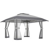 Outsunny Pavilion 4x4m Impermeabil Reglabil pe &icirc;nălțime Pop-up Pavilion pliant cu dublu acoperiș 4 laterale din plasă, UV 30+Gri deschis | Aosom Roman