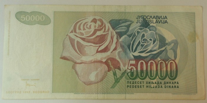 Bancnota 50000 DINARI / DINARA - YUGOSLAVIA, anul 1992 *cod 360 B