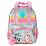 Rucsac Gradinita Fete Unicorn Roz Pompon Sclipici, 25x12x32 cm, Buzunare Laterale, Bretele Ajustabile