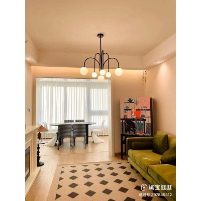 Lustra LED Negru Cu 6 Glob Alb Mat foto