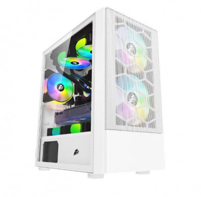 Carcasa 1STPLAYER Gaming X4-M, RGB, Mid-Tower, fara sursa, white foto