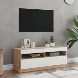 Cumpara ieftin Comodă TV cu lumini LED, alb și stejar sonoma, 100x35x40 cm