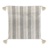 Față de Pernă Decorativă, Model Cu Dungi și Ciucuri, Bumbac, Ecru Gri, 43x42cm, Oem