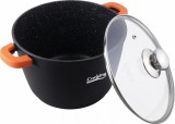 Oala Aluminiu Turnat Heinner, 24cm, 6.3L, Capac Sticla Termorezistenta, Interior Ceramic Marmorat, Inductie