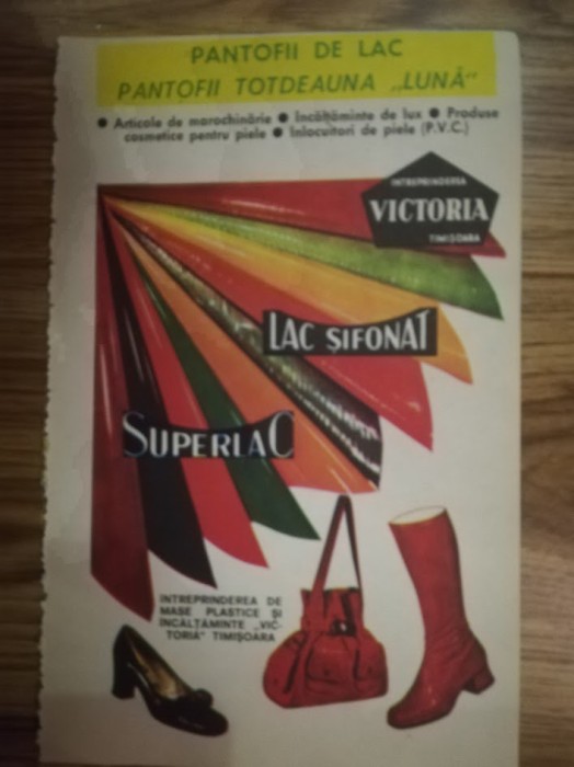 1977 Reclamă &Icirc;ntreprind de &icirc;ncălțăminte VICTORIA comunism TIMISOARA 19x12