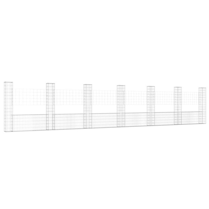 Cos de gabion in forma de U cu 7 stalpi, 740x20x150 cm, fier