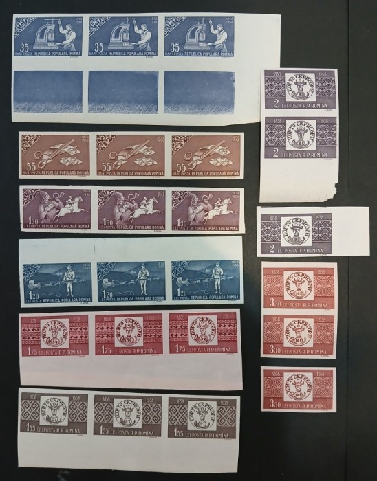 ROMANIA -1958- Centenarul marcii postale 3 SERII,nedantelat,MNH/**
