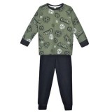 Set Pijama Iarnă Bumbac Kaki Negru cu Model Fotbal pentru Copii, CMCLASS