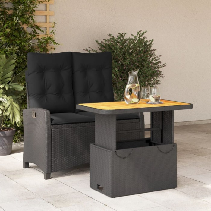 vidaXL Set mobilier de grădină cu perne, 2 piese, negru, poliratan