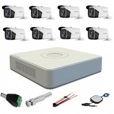 Kit profesional 8 camere supraveghere 5MP Turbo HD, IR 40m HikVision + DVR 8 canale HikVision + Surse + Cablu + Mufe foto