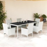 VidaXL Set mobilier de grădină cu perne 7 piese alb poliratan &amp; sticlă