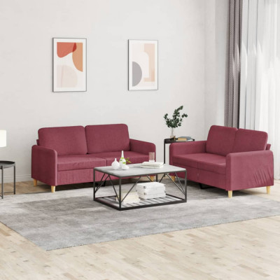 vidaXL Set canapea cu perne, 2 piese, roșu vin, material textil foto