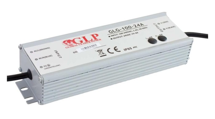 Sursă de alimentare GLP GLG-100-24A, driver LED GLP tensiune constantă PFC 100W, IP65, 24V/4.2A