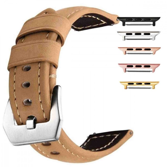 Curea piele naturalacompatibila Apple Watch 9|8|7|6|5|4|3|2|1 Series, 49mm|45mm|44mm|42mm, Kaki