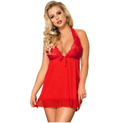 Rochie Babydoll Subblime cu Dantela si Volanase Rosie S/M foto