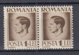 ROMANIA 1945/47 LP 187 MIHAI HARTIE ALBA EROARE PUNCT INTRE 1SI LEU PERECHE MNH, Nestampilat