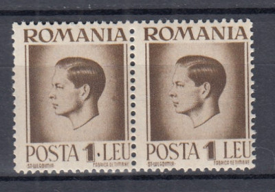 ROMANIA 1945/47 LP 187 MIHAI HARTIE ALBA EROARE PUNCT INTRE 1SI LEU PERECHE MNH foto