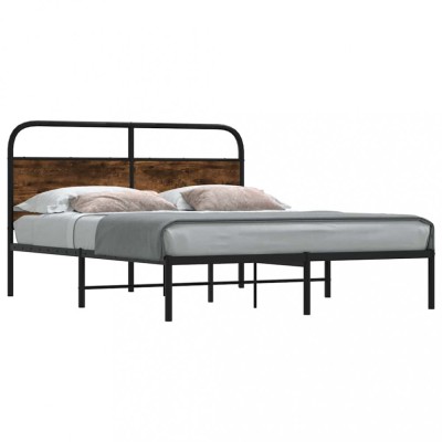vidaXL Cadru de pat fără saltea 135x190 cm Stejar fumuriu 4100208 foto