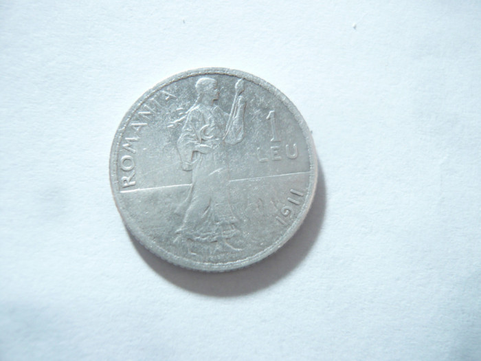 Moneda 1 leu 1911 Carol I ,argint , cal. Buna- F.Buna