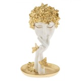 Figurină Decorativă Statui, Model Flori Aurii și Fluturi, Culoare Alb Auriu, Dimensiuni 15x10x28cm, Material Polirasină, Oem