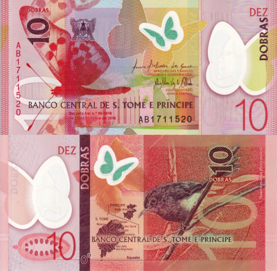 SAO TOME SI PRINCIPE 10 dobras 2016 polymer UNC!!! foto