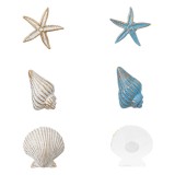 Set 6 autocolante decorative cu stele de mare și scoici, 4.5 cm, alb și albastru cu detalii aurii, CMCLASS