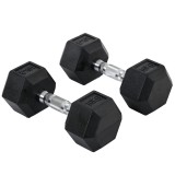 HOMCOM Set 2 gantere hexagonale de 10kg din metal si cauciuc pentru antrenamente acasa si la birou, negru