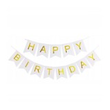 Banner happy birthday 100x200 cm, flippy, dimensiune stegulet 11.5x16.5 cm, rola de ata inclusa, alb