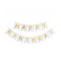Banner happy birthday 100x200 cm, flippy, dimensiune stegulet 11.5x16.5 cm, rola de ata inclusa, alb