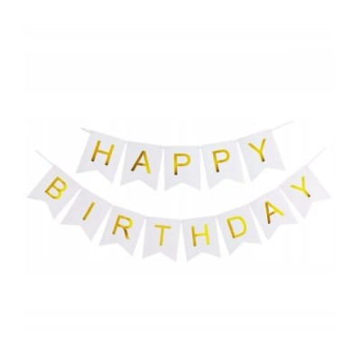 Banner happy birthday 100x200 cm, flippy, dimensiune stegulet 11.5x16.5 cm, rola de ata inclusa, alb foto