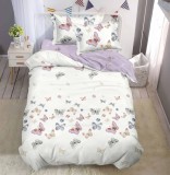 Cumpara ieftin Lenjerie De Pat Sheldon Xc100, Bumbac, 4 Piese, Cu Elastic, Alb, Lila