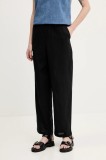 Abercrombie &amp; Fitch pantaloni din in femei, culoarea negru, drept, high waist, KI156-5137