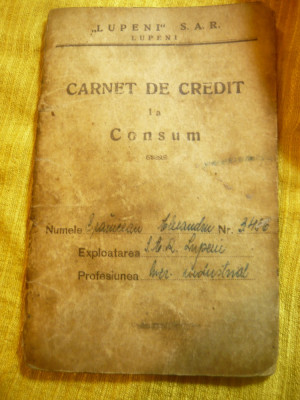 Carnet de Credit la Consum 1946 Firma Lupeni SAR , coperti uzate foto