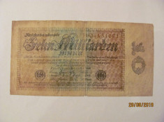 CY 10000000000 10 miliarde marci mark 15.09.1923 Reichsbanknote Germania unifata foto