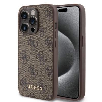 Husa pentru iPhone 15 Pro - Guess Hardcase 4G Metal Gold Logo (GUHCP15LG4GFBR) - Brown foto