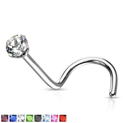 Piercing curbat pentru nas realizat din oțel inoxidabil - cristal colorat mic &amp;icirc;ntr-o montură - Diametru piercing: 1 mm, Culoare Piercing: Verde foto