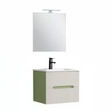 Cumpara ieftin Trent Mobilier de baie 60 cm lavoar ceramic (2 sertare) cu oglindă 60x80 cm verde deschis-alb